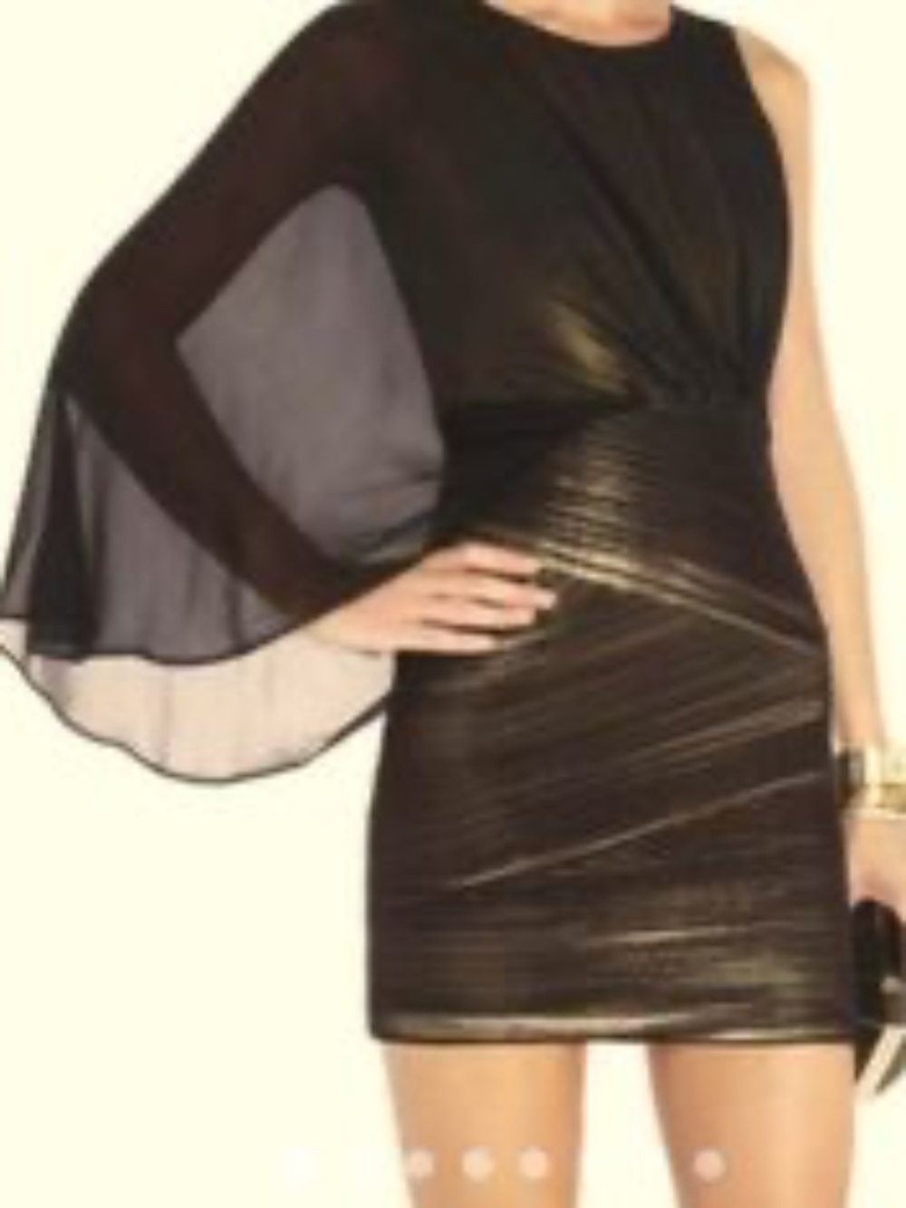 BCBGMAXAZRIA Kina Draped Dress in black and gold